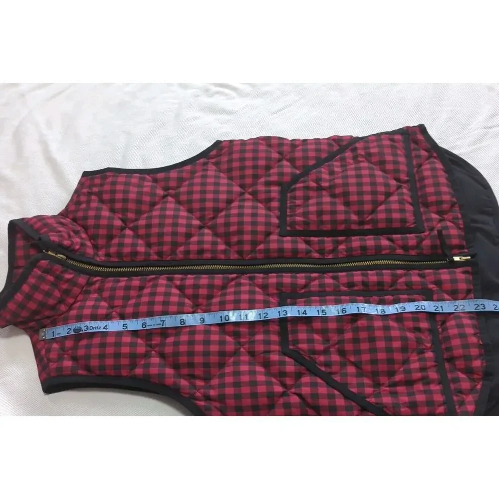 J Crew Womens Puffer Vest XS Red & Black Plaid Quilted Full Zip Down Filled‎ 468